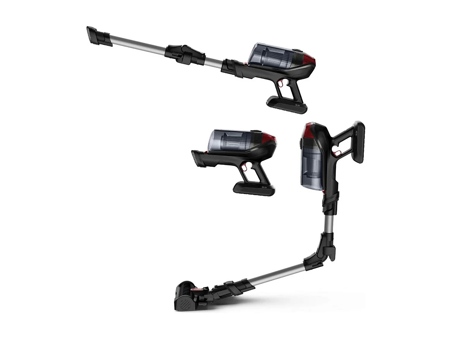 Draadloze steelstofzuiger Rowenta X-Force Flex 12.60 RH98A7 - 25,2V, 150 Air Watt, flexibele buis, 45 min autonomie, zwart en rood