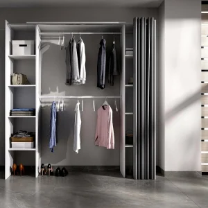 Dgond kledingkast, Structuur voor inloopkast, Uitschuifbare open kleerhanger, 180x50h205 cm, Wit en Grijs