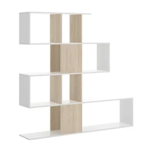 Damago boekenkast, Boekenkast met 7 vakken, Moderne kantoorplank, Wandmeubel met planken, 145x29h145 cm, Wit en Eiken Damago boekenkast, Boekenkast met 7 vakken, Moderne kantoorplank, Wandmeubel met planken, 145x29h145 cm, Wit en Eiken