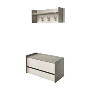 Dmora Halmeubel Brionia 40x90x46h cm Cementgrijs: Plank, Kapstok & Lade, Made in Italy