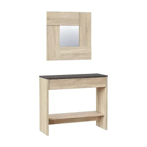 Ddrag entreekast, Entree met spiegel, Kast met lade en plank voor entree, Moderne kledingkast voor hal, 92x33h149 cm, Eiken en Walnoot Ddrag entreekast, Entree met spiegel, Kast met lade en plank voor entree, Moderne kledingkast voor hal, 92x33h149 cm, Eiken en Walnoot