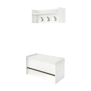 Dap entreemeubel, Moderne entree met kleerhanger, Kast met schoenenrek, Multifunctionele kast, Cm 50x32h182, Wit
