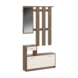 Sargassi Hal meubel 25,5x100x190h cm Wit (Spiegel Inbegrepen) 2 Planken, 8 Paar
