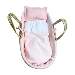 Draagmand voor reborn-poppen palmblad roze 17x56x21cm