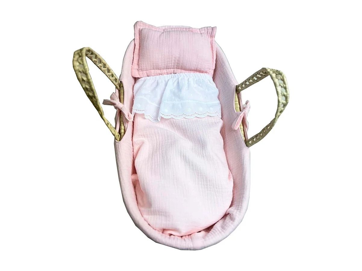 Draagmand voor reborn-poppen palmblad roze 17x56x21cm