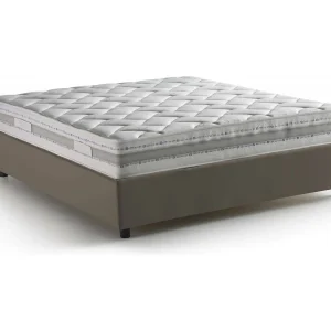 Dcimin tweepersoonsbed, Opbergbed met bekleding van eco-leer, 100% Made in Italy, Opening aan de voorkant, inclusief matras 140×190 cm, Taupe