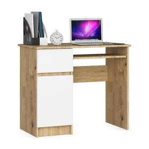 Bureau Links PIKSEL / Computerbureau / Computer Tafel / Bureautafel Rechts / Artisan Eik – Wit / 90 x 77 x 50 cm