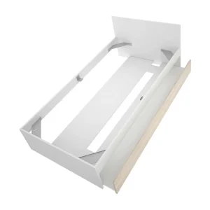 Denglis eenpersoonsbed, Sommier voor slaapkamer, Bedframe voor kamer, Matrashouderstructuur, 96×195 h67 cm, Wit en Eiken