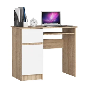 Bureau Links PIKSEL / Computerbureau / Computer Tafel / Bureautafel Rechts / Sonoma Eik – Wit / 90 x 77 x 50 cm