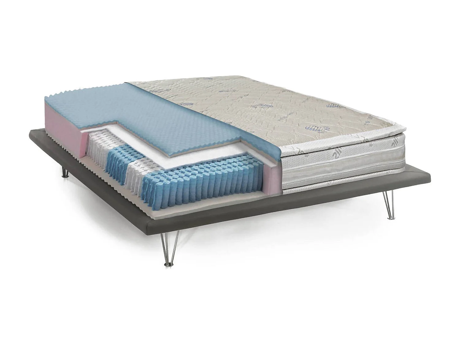 Dgambi eenpersoonsmatras, matras in memory en pocketveren en zilverionen, 100% Made in Italy, anti-mijt en hypoallergeen, 80x190h37 cm