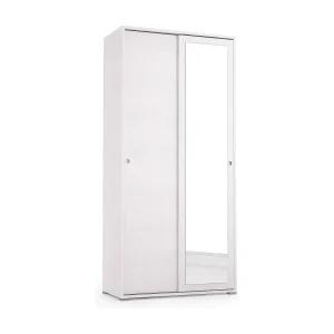 Dmontic kledingkast, Kledingkast met 2 schuifdeuren en spiegel, Kast met kledingroede en planken, 100% Made in Italy, 90x45h195 cm, Wit