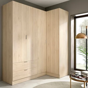Dmellin kledingkast, Hoekkast voor slaapkamer, Hoekkast met 4 draaideuren, 174x91h184 cm, Eiken Dmellin kledingkast, Hoekkast voor slaapkamer, Hoekkast met 4 draaideuren, 174x91h184 cm, Eiken