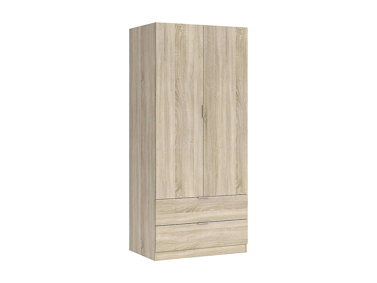 Dmora Kledingkast 2 Deuren Burbank 52x180h cm Bruin Eiken Kapstok 2 Laden, Slaapkamerkast Draaideuren