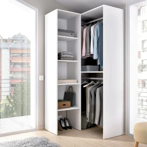 Dalmic kledingkast, Structuur voor hoekinloopkast, Open hoekkleerhanger, 79x88h186 cm, Wit