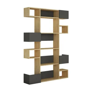 Dpiron bibliotheek, Kantoorplank, Boekensteunkast, Bibliotheek, 120x20h171 cm, Eiken en Antraciet