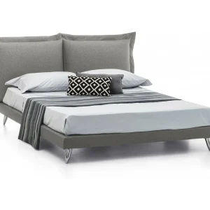 Dgiraud tweepersoonsbed, Vast bed in stof met poten, 100% Made in Italy, geschikt voor matras 160×190 cm, Grijs