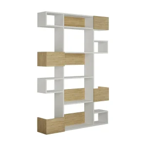 Dpiron Boekenkast, Kantoorplank, Boekenkast, Bibliotheek, 120x25h171 cm, Wit en Eiken