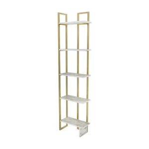 Dbradari Boekenkast, Boekenplank van uffIcio, Boekenkast, Bibliotheek, 45x22h180 cm, Wit en Goud Dbradari Boekenkast, Boekenplank van uffIcio, Boekenkast, Bibliotheek, 45x22h180 cm, Wit en Goud