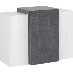 Didze wandkast, Multifunctionele kledingkast, Bovenkast, 100% Made in Italy, 90x38h66 cm, Glanzend wit en leisteen Didze wandkast, Multifunctionele kledingkast, Bovenkast, 100% Made in Italy, 90x38h66 cm, Glanzend wit en leisteen