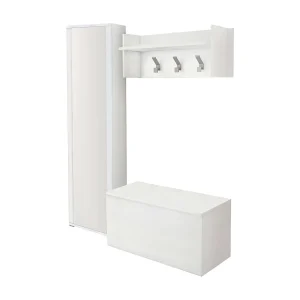 Djohnse entreemeubel, Moderne entree met kleerhanger, Kast met schoenenrek, Kast met spiegel, Cm 50x32h182, Wit Djohnse entreemeubel, Moderne entree met kleerhanger, Kast met schoenenrek, Kast met spiegel, Cm 50x32h182, Wit