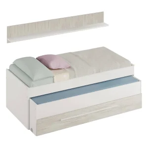 Dmialic eenpersoonsbed, Bedstructuur voor slaapkamer, Eenpersoonsbed met uitschuifbaar bed en lade en bijpassende plank, 199x96h65 cm, Wit Dmialic eenpersoonsbed, Bedstructuur voor slaapkamer, Eenpersoonsbed met uitschuifbaar bed en lade en bijpassende plank, 199x96h65 cm, Wit