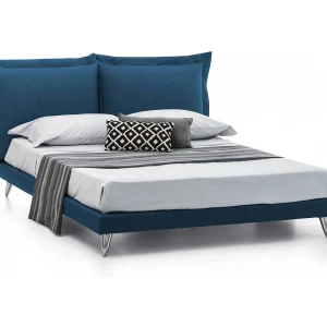 Dgiraud tweepersoonsbed, Vast bed in stof met poten, 100% Made in Italy, geschikt voor matras 160×190 cm, Blauw