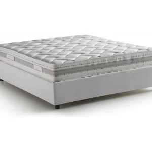Dcimin tweepersoonsbed, Opbergbed met bekleding van eco-leer, 100% Made in Italy, Opening aan de voorkant, inclusief matras 140×190 cm, Wit