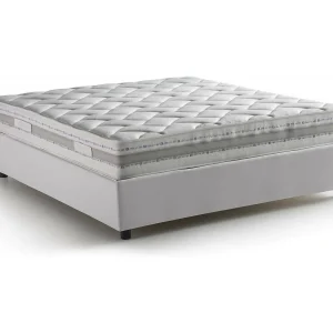 Dabadak tweepersoonsbed, Opbergbed met bekleding van eco-leer, 100% Made in Italy, Opening aan de voorkant, inclusief matras van 140×200 cm, Wit