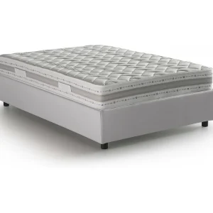 Dmasin tweepersoonsbed, Opbergbed met bekleding van eco-leer, 100% Made in Italy, Opening aan de voorkant, inclusief matras van 120×200 cm, Wit
