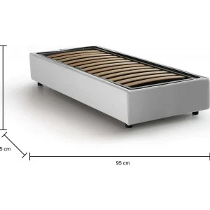 Dacerb eenpersoonsbed, Opbergbed met stoffen bekleding, 100% Made in Italy, Opening aan de voorkant, geschikt voor matras van 80×190 cm, Wit