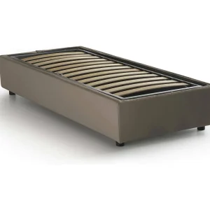 Dmecozz eenpersoonsbed, Opbergbed met eco-lederen bekleding, 100% Made in Italy, Opening aan de voorzijde, geschikt voor matras 90×190 cm, Taupe