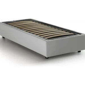 Dmecozz eenpersoonsbed, Opbergbed met eco-lederen bekleding, 100% Made in Italy, Opening aan de voorkant, geschikt voor matras van 90×190 cm, Wit