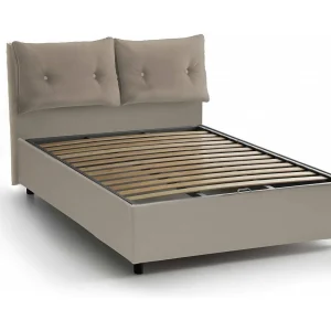 Dmerol tweepersoonsbed, Opbergbed met eco-lederen bekleding, 100% Made in Italy, Opening aan de voorkant, geschikt voor matras 160×200 cm, Taupe