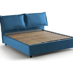 Daam tweepersoonsbed, Opbergbed met stoffen bekleding, 100% Made in Italy, Opening aan de voorkant, geschikt voor matras 140×190 cm, Blauw