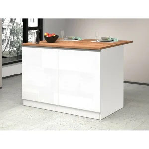 Daffaticat keukeneiland, Multifunctionele kledingkast, Keukenmeubel, Bijzettafel, 100% Made in Italy, 125x90h90 cm, Glanzend wit en eiken Daffaticat keukeneiland, Multifunctionele kledingkast, Keukenmeubel, Bijzettafel, 100% Made in Italy, 125x90h90 cm, Glanzend wit en eiken