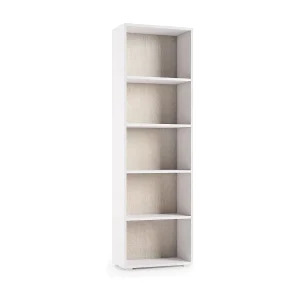 Dedjoum boekenkast, Bibliotheek met 4 verstelbare planken, Boekenplank, Bovenkast met planken, 100% Made in Italy, 60x30h195 cm, Wit en Eiken