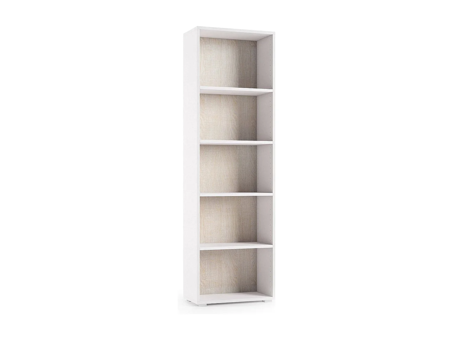 Dedjoum boekenkast, Bibliotheek met 4 verstelbare planken, Boekenplank, Bovenkast met planken, 100% Made in Italy, 60x30h195 cm, Wit en Eiken