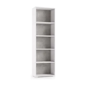 Dedjoum boekenkast, Bibliotheek met 4 verstelbare planken, Boekenplank, Bovenkast met planken, 100% Made in Italy, 60x30h195 cm, Wit en Cement