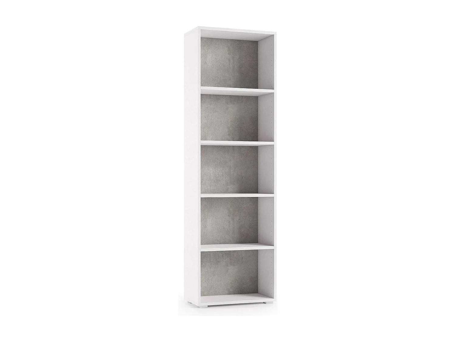 Dedjoum boekenkast, Bibliotheek met 4 verstelbare planken, Boekenplank, Bovenkast met planken, 100% Made in Italy, 60x30h195 cm, Wit en Cement