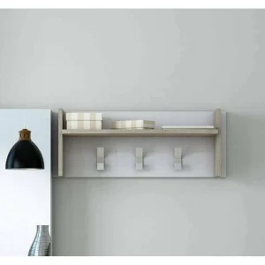 Dkornvi entreemeubel, kleerhanger met 3 haken, entreeopbergplank, 100% Made in Italy, 90x29h34 cm, wit en eiken Dkornvi entreemeubel, kleerhanger met 3 haken, entreeopbergplank, 100% Made in Italy, 90x29h34 cm, wit en eiken