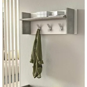 Dkornvi entreemeubel, kleerhanger met 3 haken, entreeopbergplank, 100% Made in Italy, 90x29h34 cm, wit en cement Dkornvi entreemeubel, kleerhanger met 3 haken, entreeopbergplank, 100% Made in Italy, 90x29h34 cm, wit en cement