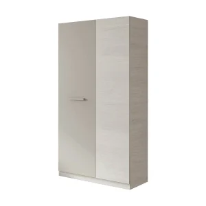 Daabec kledingkast, slaapkamerkast met 2 draaideuren, kast met 3 planken en kledingroede, 90x52h200 cm, wit en bruin