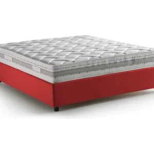 Daajj tweepersoonsbed, Opbergbed met stoffen bekleding, 100% Made in Italy, Opening aan de voorkant, inclusief matras 140×190 cm, Rood