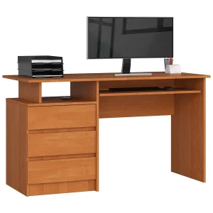 Bureau Olijfhout 135cm – Stijlvol en Functioneel, 3 Lades, 2 Planken, ABS-randen, Matte Afwerking, Eenvoudige Montage
