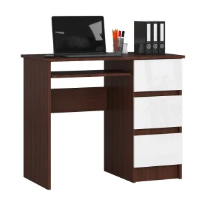 Bureau A-6 Wenge-Wit Rechtszijdig met Uitschuifbare Toetsenbordplank – Compacte en Functionele Werkplekoplossing – Stijlvol en Ruimtebesparend voor Thuis of Kantoor