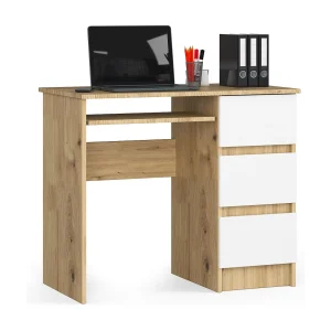 Bureau A-6 Rechthoekig Artisan Eik/Mat Wit met 3 Laden en Uittrekbare Toetsenbordlade