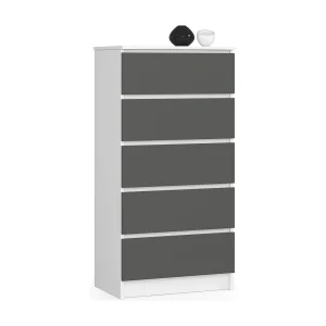 Ladekast K60 met 5 Lades / AKORD Furniture Factory / Wit – Grafietgrijs / 60 x 121 x 40 cm
