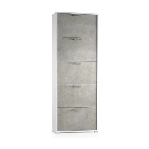 Dgratto schoenenrek, multifunctioneel entreemeubilair met 5 vouwdeuren, moderne schoenenkast, 100% Made in Italy, 67x18h184 cm, cement en wit Dgratto schoenenrek, multifunctioneel entreemeubilair met 5 vouwdeuren, moderne schoenenkast, 100% Made in Italy, 67x18h184 cm, cement en wit