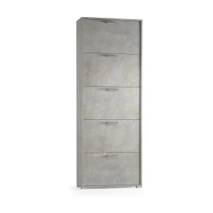 Dmiano schoenenrek, Multifunctioneel entreemeubilair met 5 vouwdeuren, Schoenenkast met dubbele diepte, 100% Made in Italy, 67x28h183 cm, Cement