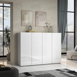 Ddilorenz Schoenenrek, Schoenenkast, Multifunctionele Entreekast, Schoenenkast, Gemaakt in Italië, 160x34h115 cm, Glanzend Wit